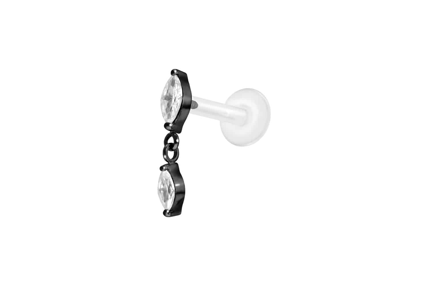 PTFE Labret Piercing mit Innengewinde + Titan-Aufsatz 2 KRISTALLTROPFEN
